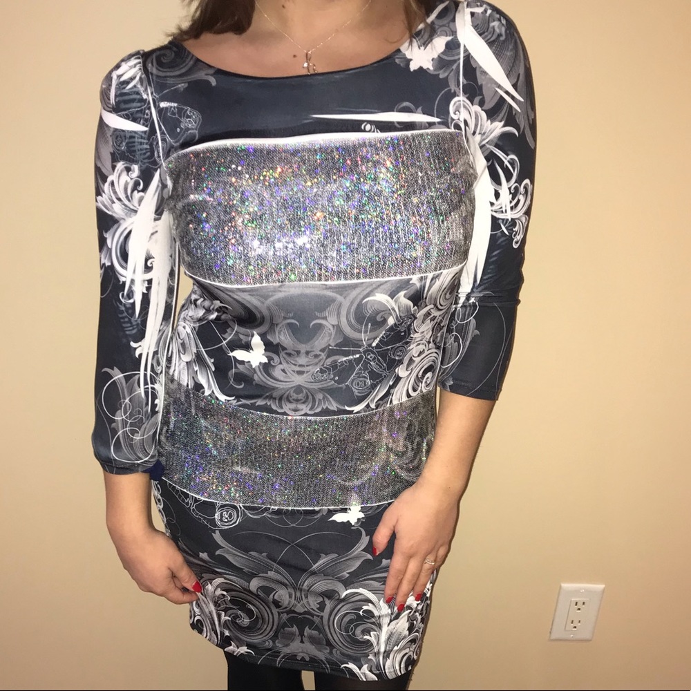 Sparkly patterned tight mini dress